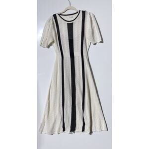 Mango MNG Open-Work Bicolor Knit Midi Dress Black Ivory Short Sleeve Size M